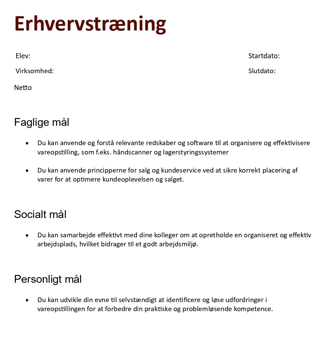Eksempel på mål for virksomhedspraktik