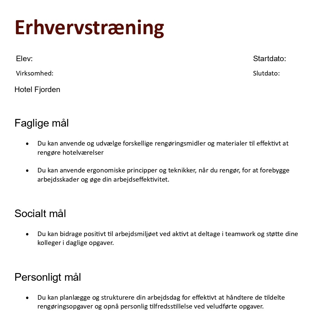 Eksempel på mål for virksomhedspraktik